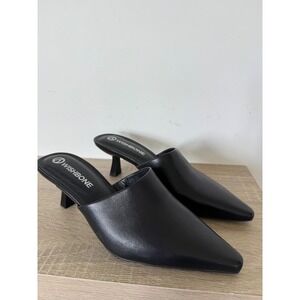 NWOB Wishbone‎ Womens Black Leather Pointed Toe Kitten Heel Size 7 Slip On Shoe